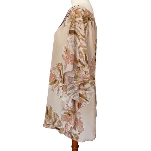 Lane Bryant Sheer Poncho Top Sz 2X 18 20 Beaded Leaf Print Tropical Kimono Flowy - Picture 6 of 13